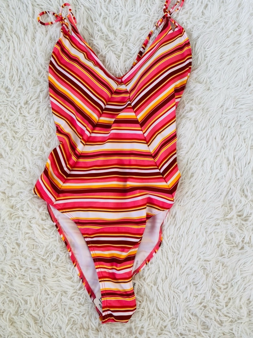 No Boundaries Striped One Piece Swimsuit L 11 - 13 Cheeky Bright Summer Beach
